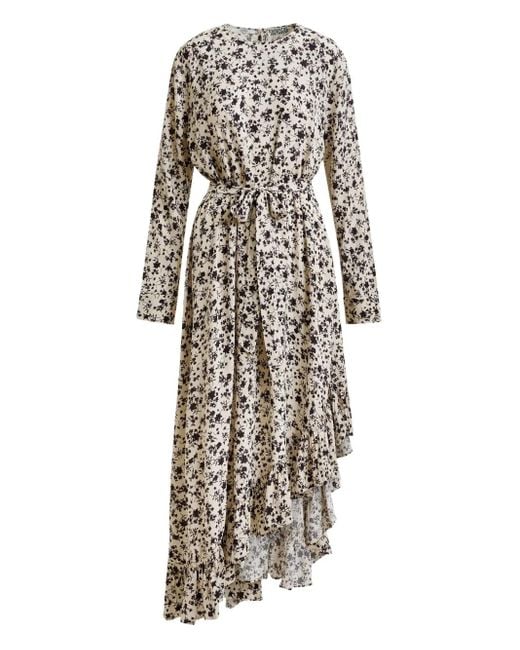 Essentiel Antwerp White Floral-Print Ruffled Asymmetrical Dress