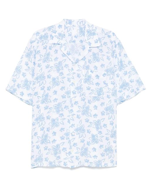 120% Lino Hemd Mit Blumen-Print in Blue für Herren