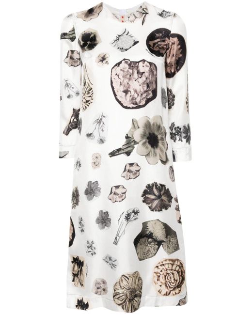 Vestido de seda con estampado floral estilo collage Marni de color Gray