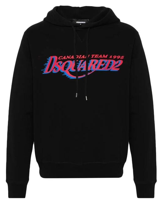 DSquared² Black Logo-Print Cotton Hoodie for men