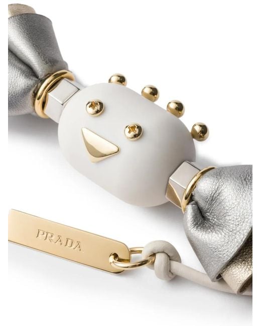 Prada White Snap Hook Bow Charm Keyring