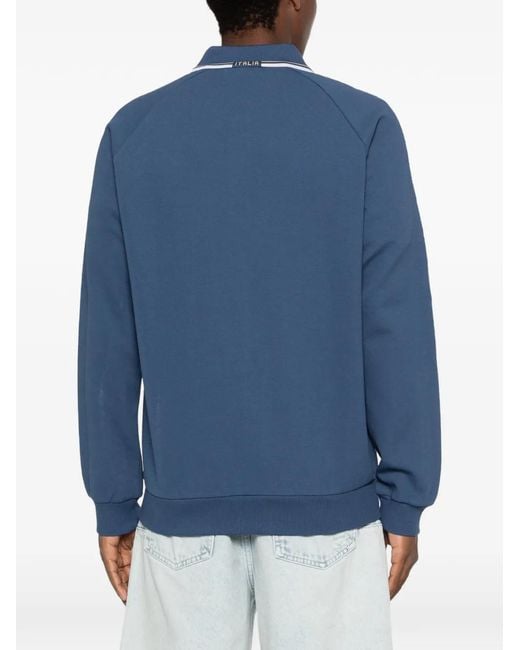Adidas Blue X Italia Stripe-Detail Zip-Fastening Sweatshirt for men