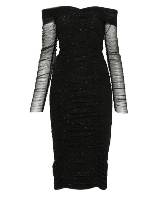 Nissa Black Off-Shoulder Sequin-Embellished Mini Dress