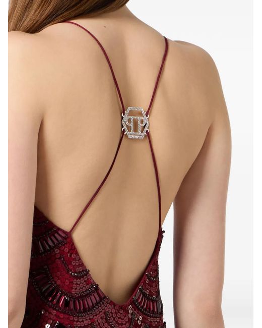Philipp Plein Purple Sequin-Embellished Scallop-Edge Mini Dress