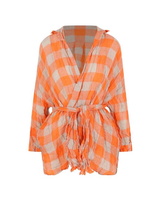 Camisa A Cuadros Con Cinturón Daniela Gregis de color Orange