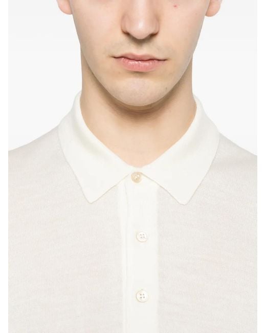 Tagliatore White Long Sleeve Knit Polo For for men