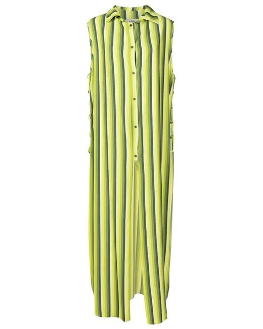 Amir Slama Green Stripe-Print Long Shirtdress