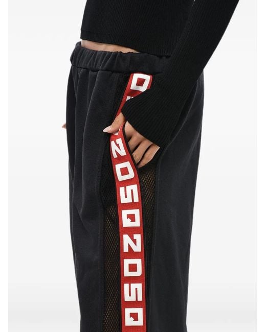 DSquared² Black Logo-Band Mesh-Insert Track Trousers