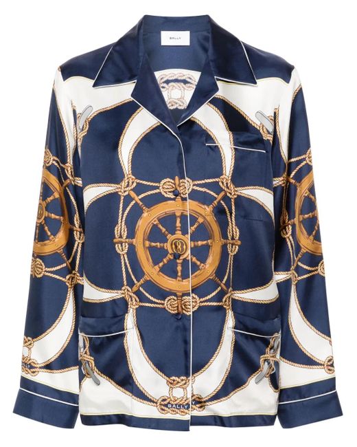 Bally Blue Graphic-Print Silk Shirt
