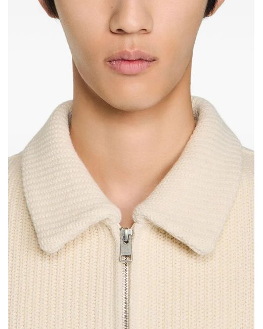 Sandro White Knit-Effect Regular-Collar Jacket for men