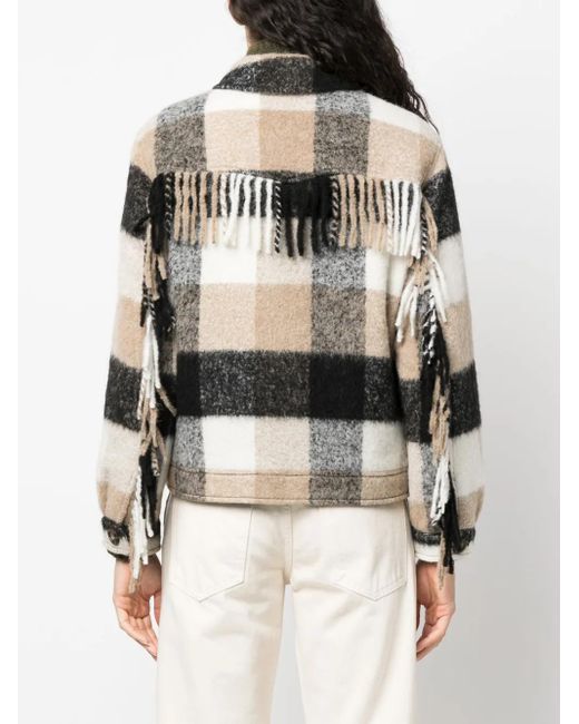 Woolrich Black Fringed Checked Shirt Jacket