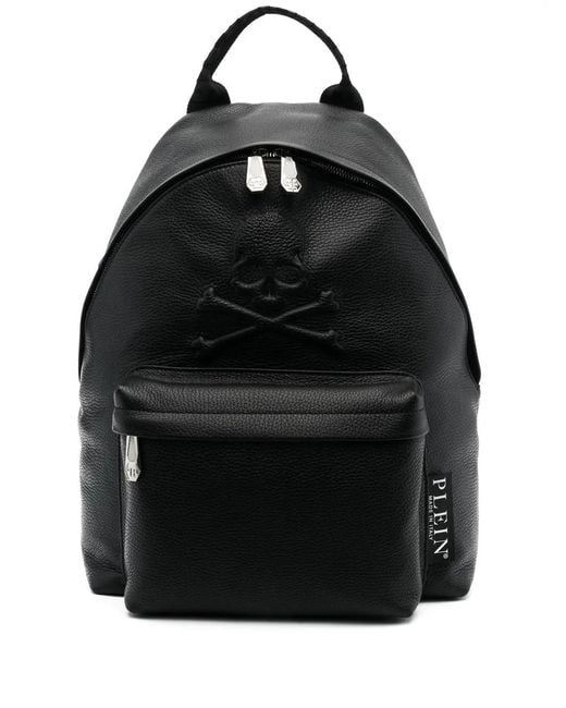 Philipp Plein Black Embossed Skull Backpack for men