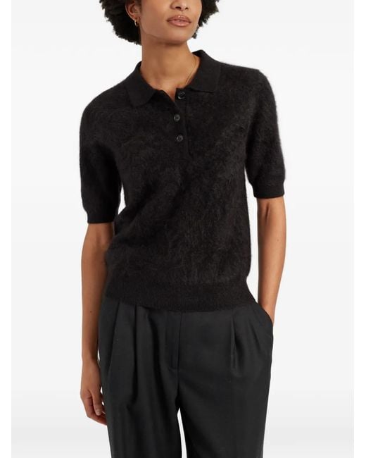 Chinti & Parker Black Short-Sleeve Cashmere Polo Top