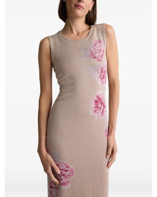 St. John Multicolor Gianna Metallic-Peony-Jacquard-Knit Dress