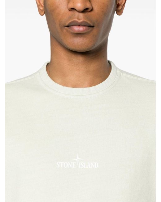 Stone Island White Logo-print Cotton T-shirt for men