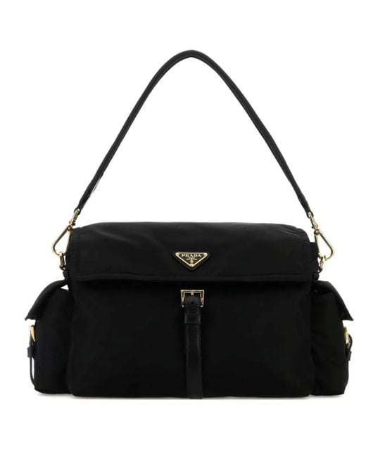 Prada Black Re-Nylon Schultertasche Mit Klappentasche