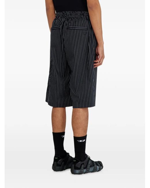DIESEL Blue Pinstriped Phoenix-Embroidered Shorts for men