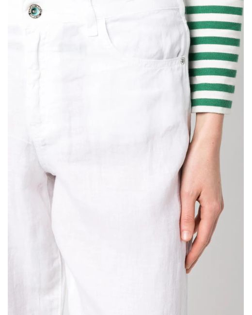 Emporio Armani White Straight-Leg Linen Trousers