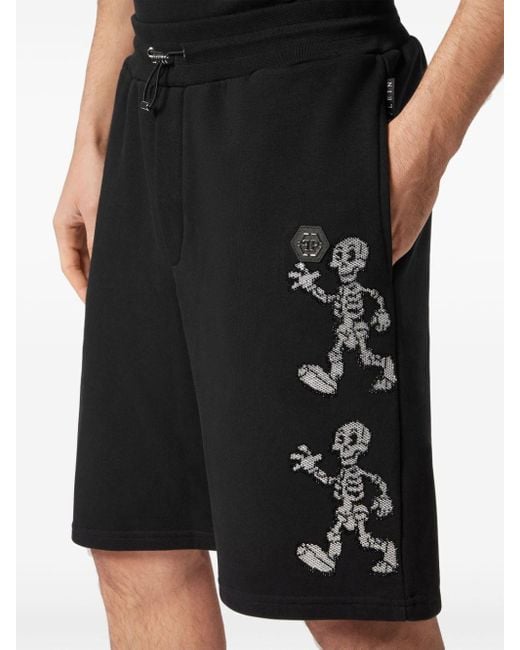 Pantalones cortos de chándal Skeleton Philipp Plein de hombre de color Black
