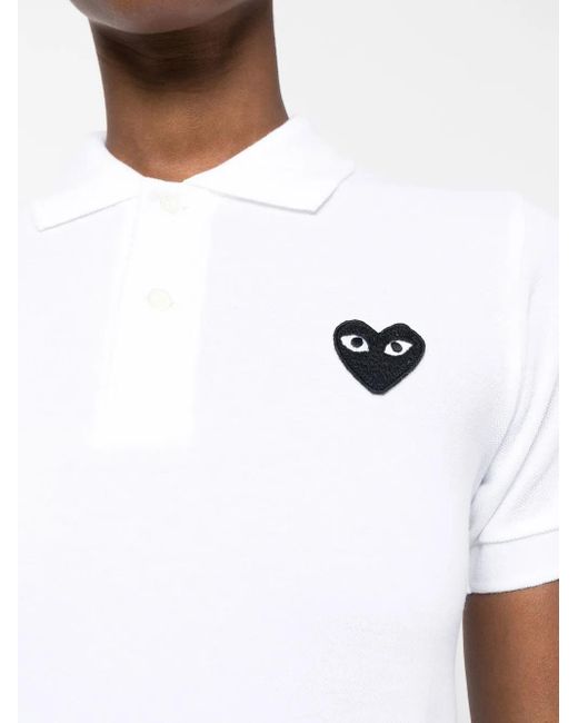 COMME DES GARÇONS PLAY White Appliqué-Detail Short-Sleeve Polo Shirt