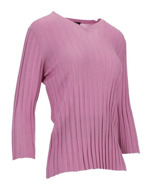 LA ROSE Purple V-Neck Ribbed Top