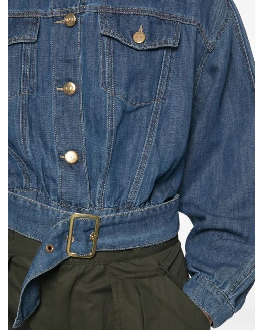 Jijil Blue Belted Cropped Denim Jacket