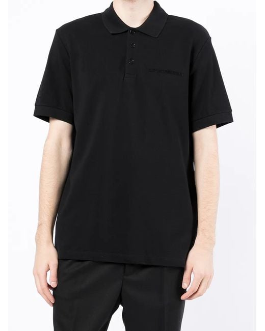 Emporio Armani Black Logo-Print Cotton Polo Shirt for men