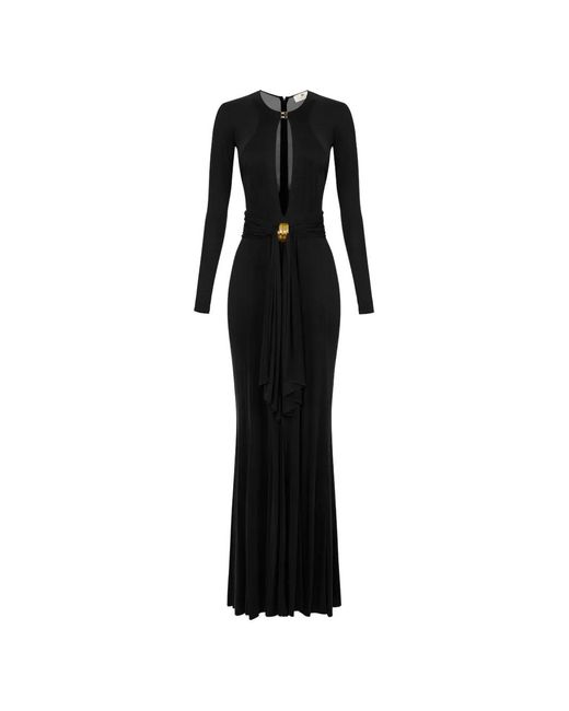 Elisabetta Franchi Black Keyhole Draping Maxi Dress