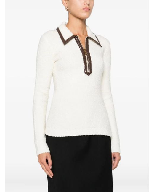 Elisabetta Franchi White Zip-Front Collar Sweater