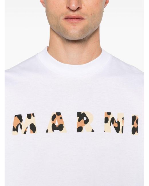 Marni White Logo-Print T-Shirt for men