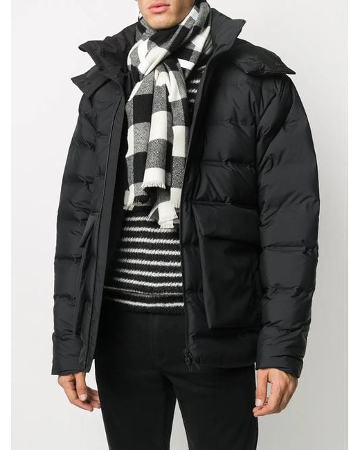 Moncler Black Logo Print Checked Scarf for men