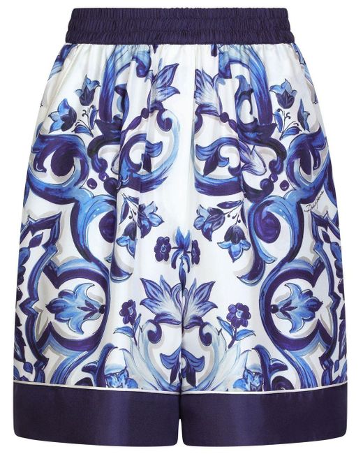 Dolce & Gabbana Majolicaprint Silk Shorts in Blue Lyst Canada
