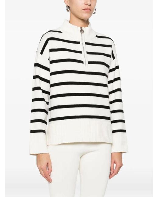 DKNY White Striped Half-Zip Jumper