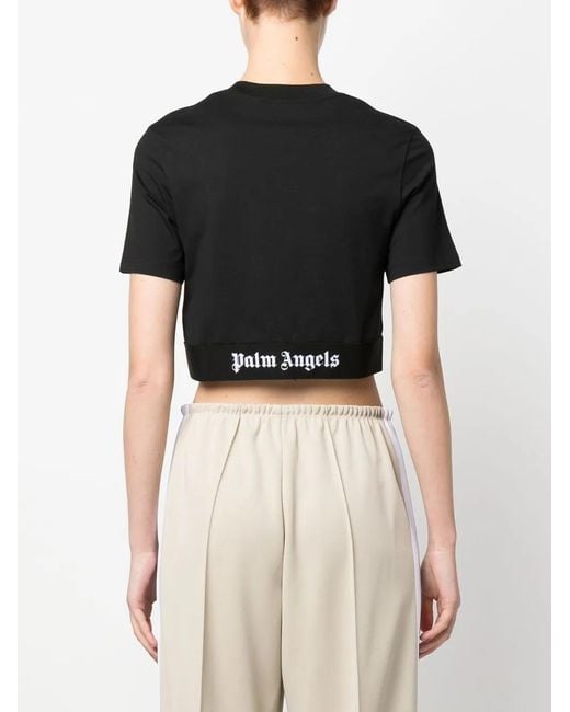 Palm Angels Black Cropped Logo-tape T-shirt