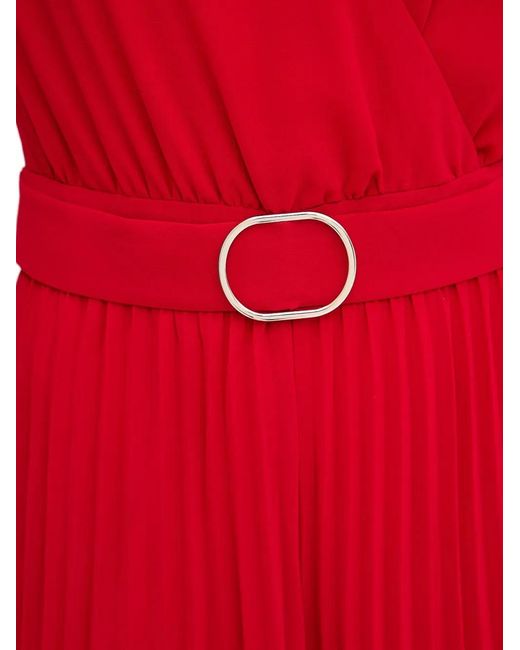 Morgan Red V-Neck Pleated Jumpsuit