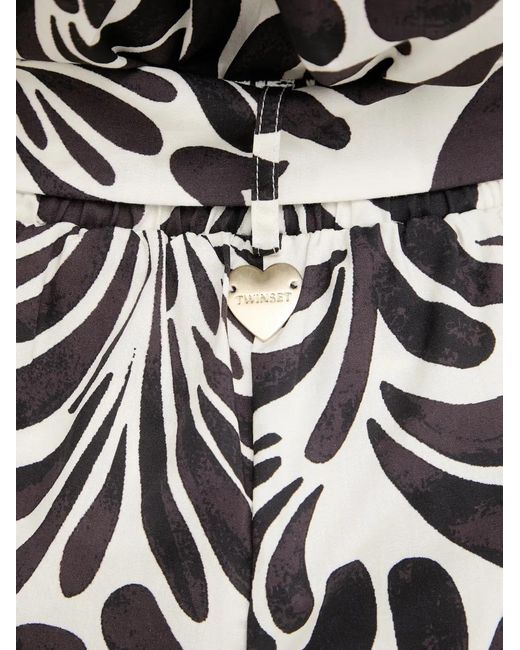 Twinset Black Abstract-Print Belted Shorts