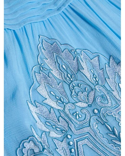 Etro Blue Floral-Embroidered Silk Dress