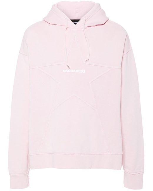 DSquared² Pink Star-detail Cotton Hoodie for men