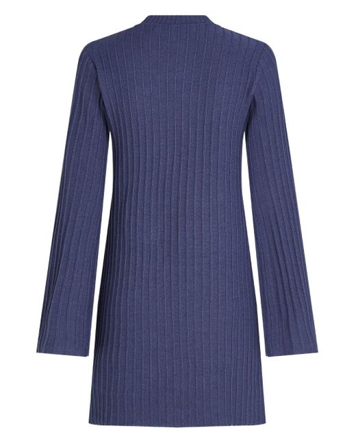 Karl Lagerfeld Blue Ribbed High-Neck Dress