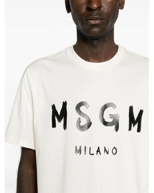 Camiseta con logo estampado MSGM de hombre de color White