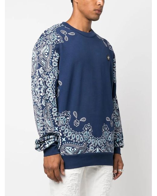 Philipp Plein Blue Bandana-Print Cotton Sweatshirt for men