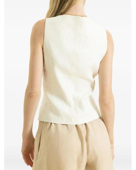 Eleventy White Boat-Neck Button Top
