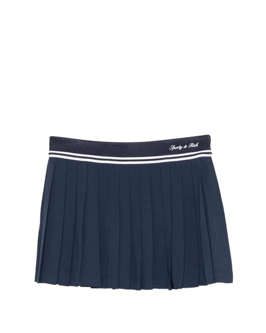 Sporty & Rich Blue Abigail Logo-Embroidered Pleated Skirt