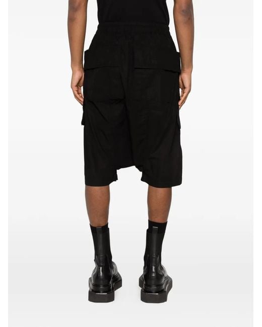 Rick Owens Black Creatch Cargo-Pocket Drawstring Shorts for men