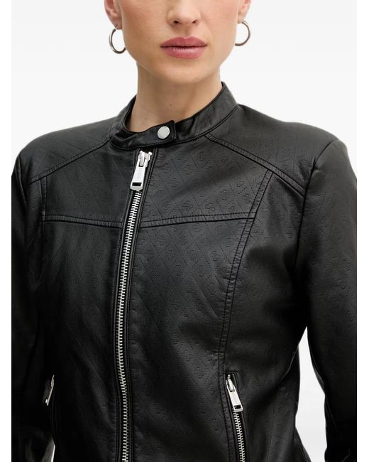 Guess Black Monogram-Embossed Zip-Up Jacket