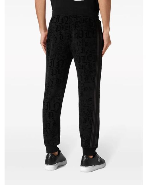 Philipp Plein Black Gothic-Print Drawstring-Waist Track Pants for men