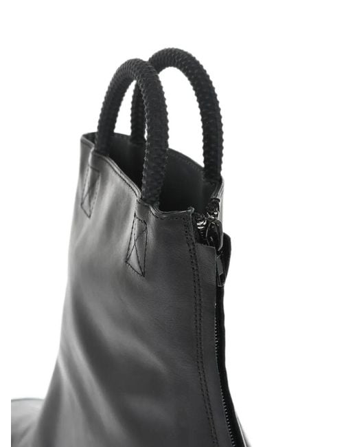Random Identities Black Rope-Handle Leather Boots