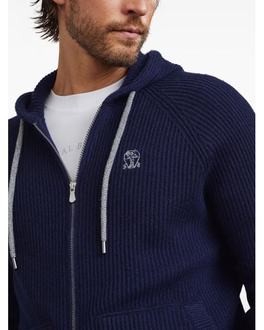 Brunello Cucinelli Blue Cashmere Hoodie for men