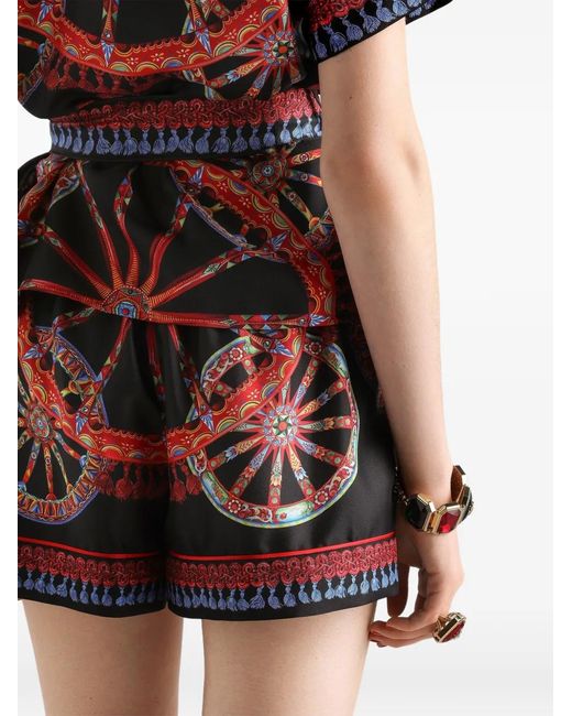 Dolce & Gabbana Red Carretto-Print Silk Vanity Bermuda Shorts
