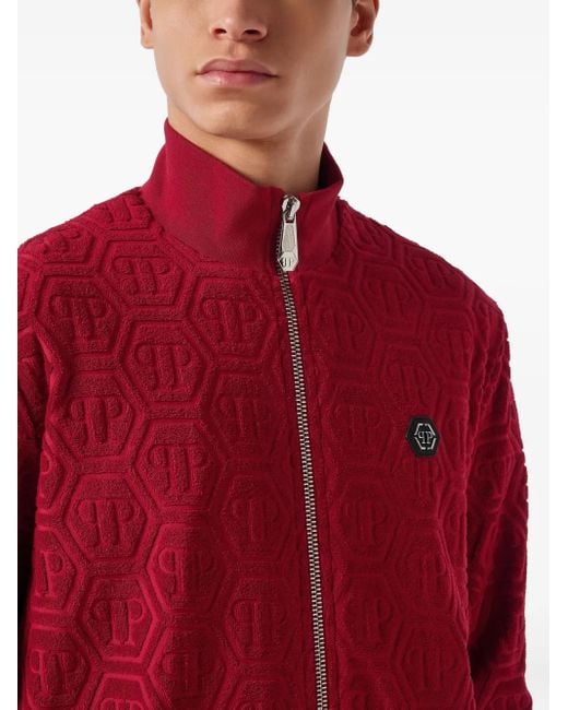 Philipp Plein Red Monogram-Jacquard Track Jacket for men